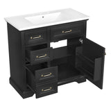 Modern Bathroom Vanity With Sink Top, 4 Drawers And 1 Soft-Close Door