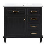 Modern Bathroom Vanity With Sink Top, Flip Drawers, Adjustable Shelf