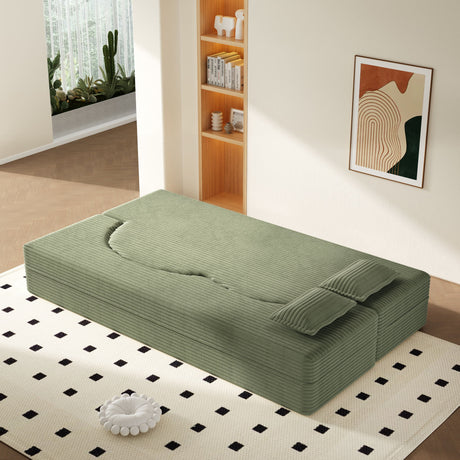Modern Floor Sofa With 2 Pillows, Convertible Twin Size Folding Mattress For Living Room