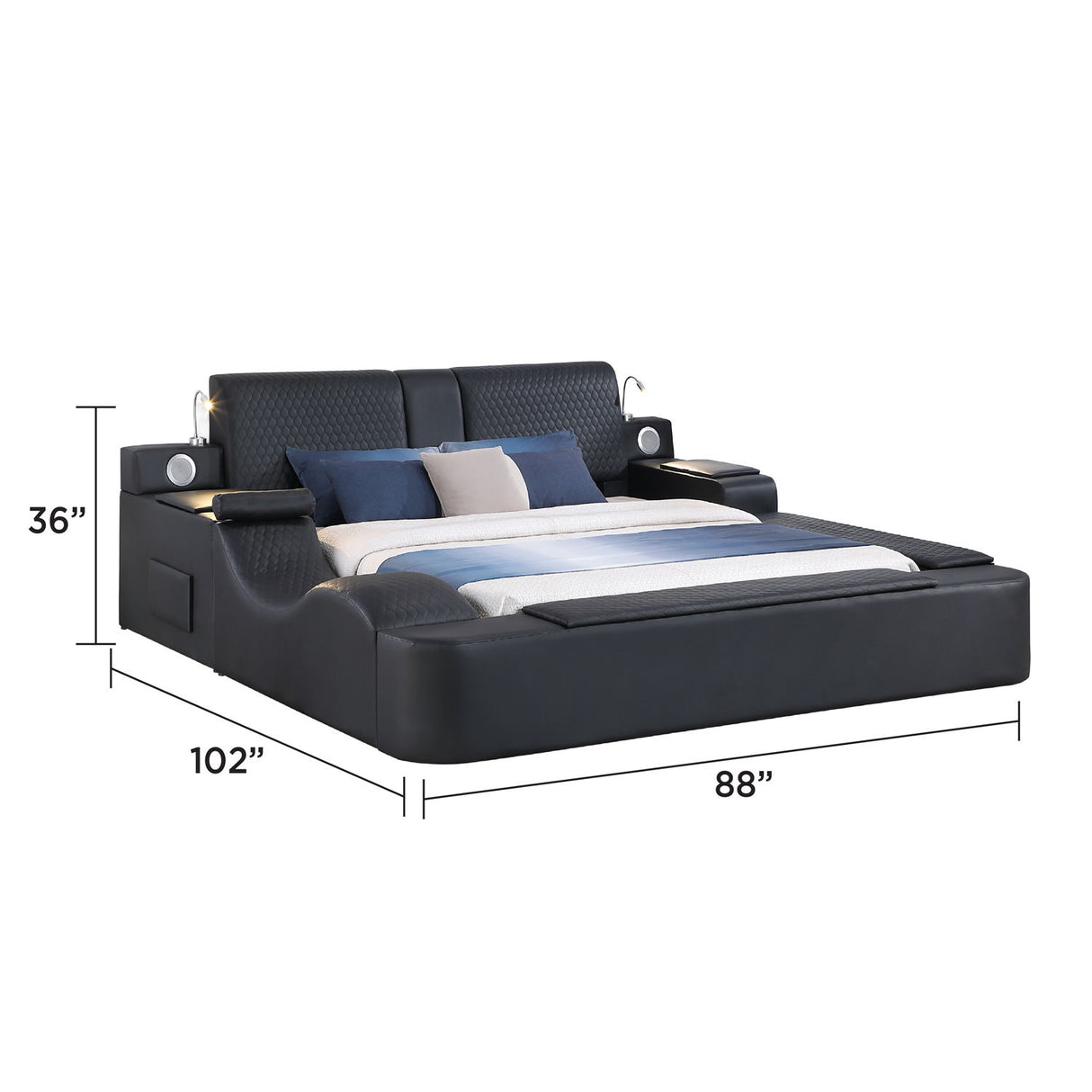 Zoya - Smart Multifunctional Bed, Built In Bluetooth Speakers, USB Charging