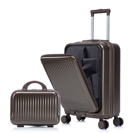 Luggage Set With Cosmetic Case, Combination Lock, Front Opening Design