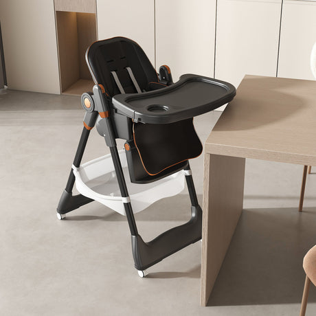 Adjustable Baby High Chair 0-6 Years, Portable Infant Feeding Seat With Safety Belt, Silent Lockable Wheels