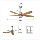Ceiling Fan With Lights Quiet DC Motor Ceiling Fans 6 Speed Levels - Nickel