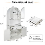 Tall Arched Pantry Cabinet With Charging Station, Adjustable Shelves, Coffee Bar