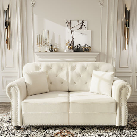 Upholstered Chesterfield Sofa With Nailhead Trim And Rolled Armrests