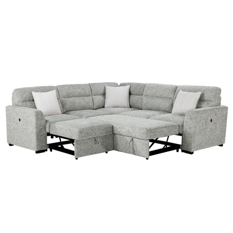 Emiliano - Sectional Sofa With 3 Pillows - Nickel