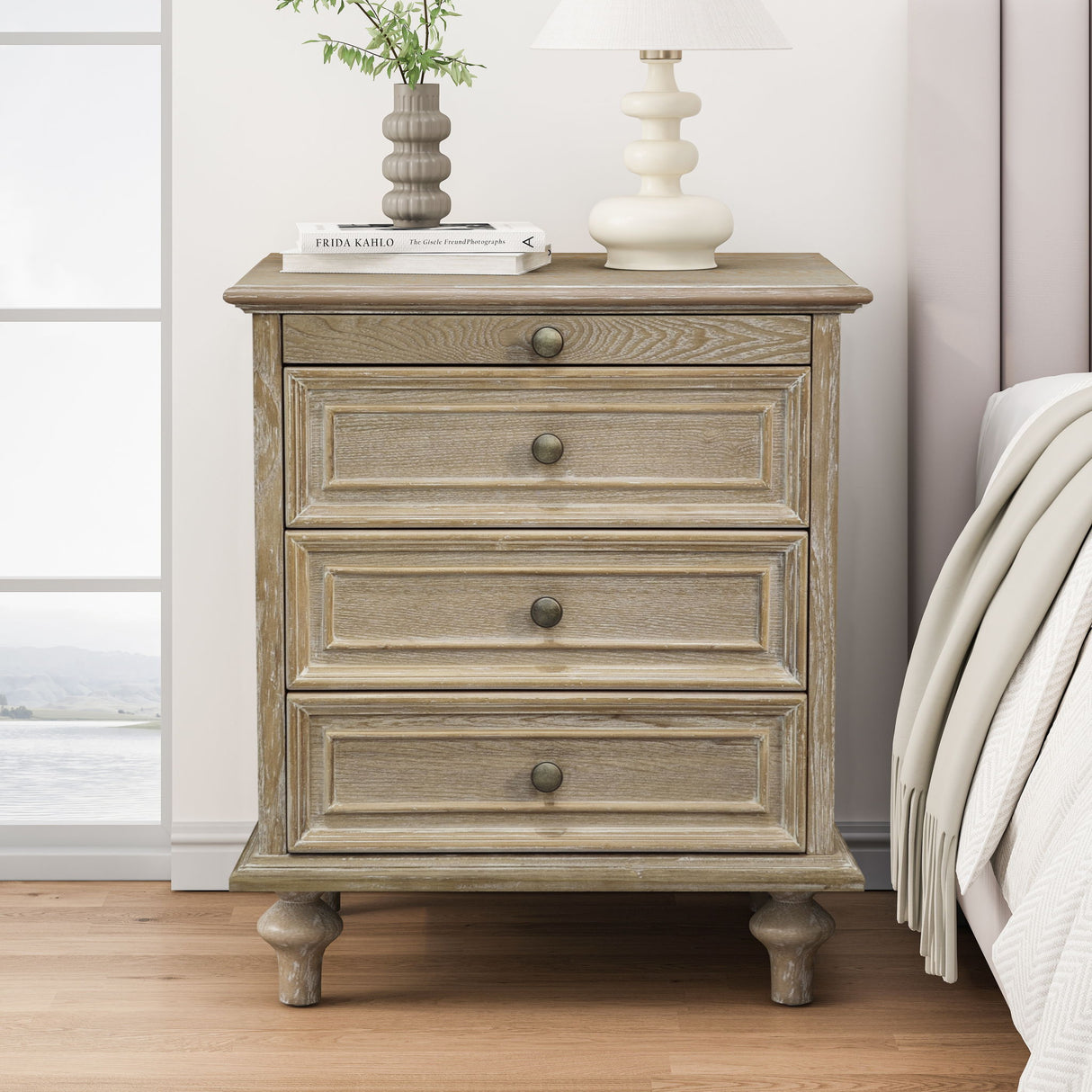 Farmhouse Nightstand With 4 Drawers
