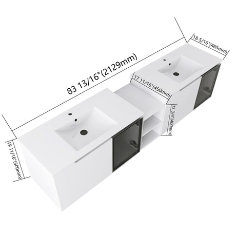 Wall Mounted Bathroom Vanity With Sink, Soft Close Doors, Cabinet & Half Door