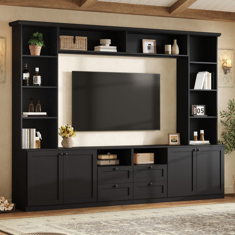 Farmhouse Elegant Entertainment Center Wall Unit With 4 Drawers