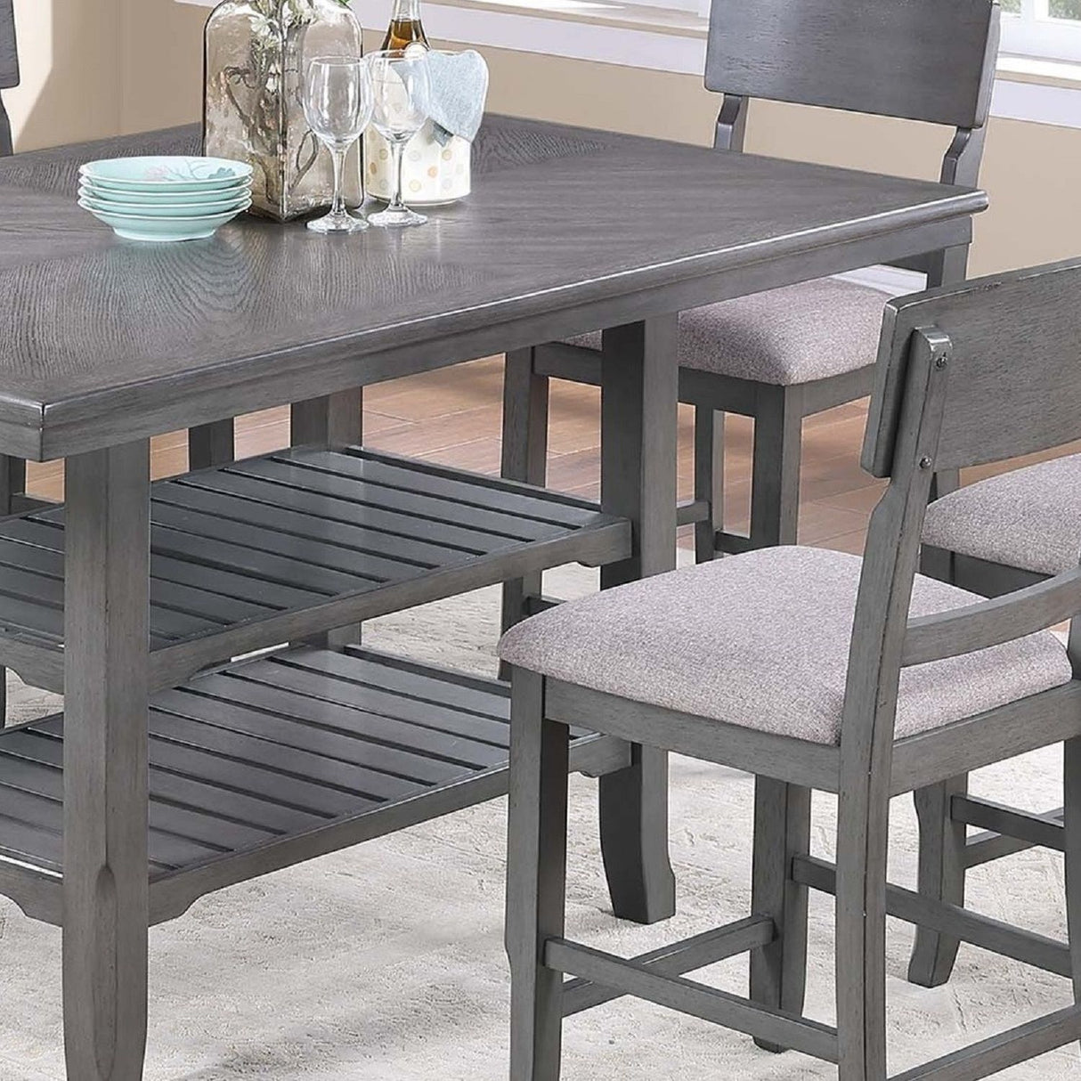 Dining Table 2 Shelves, Counter Height For Dining Room - Gray