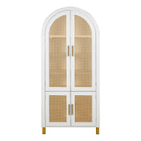 Tall Arched Cabinet With Rattan Doors & Adjustable Shelves