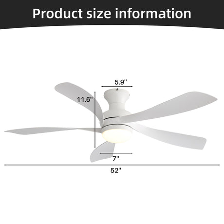 52" Ceiling Fan With 3 Color Dimmable LED Light, DC Reversible Motor, 6 Speed Settings