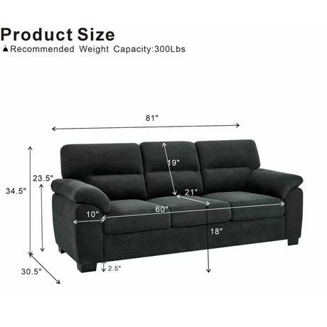 3 Seater Sofa With Padded Armrests And Triangular Leg