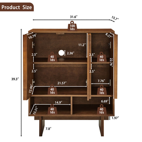 Sideboard Buffet Cabinet With Grille Slat Design With 3 Doors And Adjustable Shelves