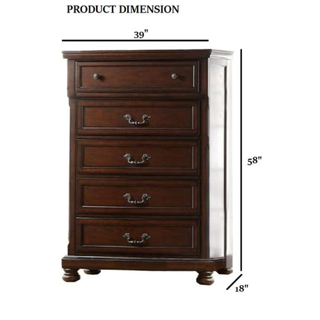 1 Piece Chest Bun Feet Pull Handles Round Knobs Bedroom Furniture - Cherry