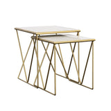 Bette 2-piece Marble Top Nesting Table Set White and Gold - 930075
