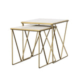 Bette 2-piece Marble Top Nesting Table Set White and Gold - 930075
