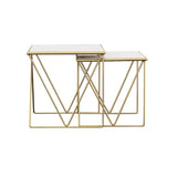 Bette 2-piece Marble Top Nesting Table Set White and Gold - 930075