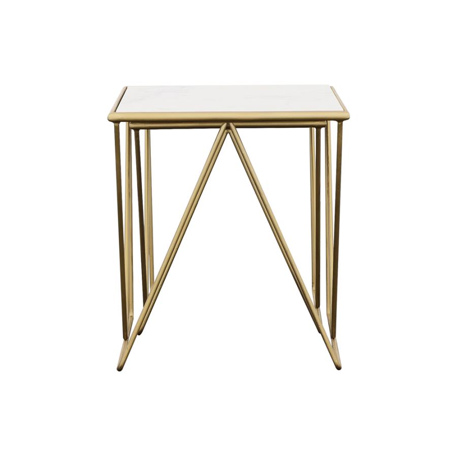 Bette 2-piece Marble Top Nesting Table Set White and Gold - 930075