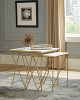 Bette 2-piece Marble Top Nesting Table Set White and Gold - 930075