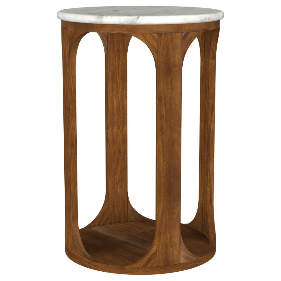 Berkeley Round Marble Top Side Table White and Brown - 930080