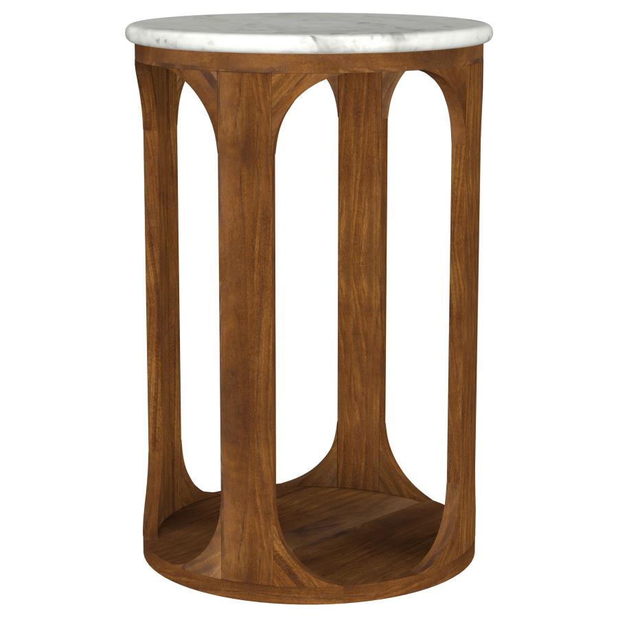 Berkeley Round Marble Top Side Table White and Brown - 930080