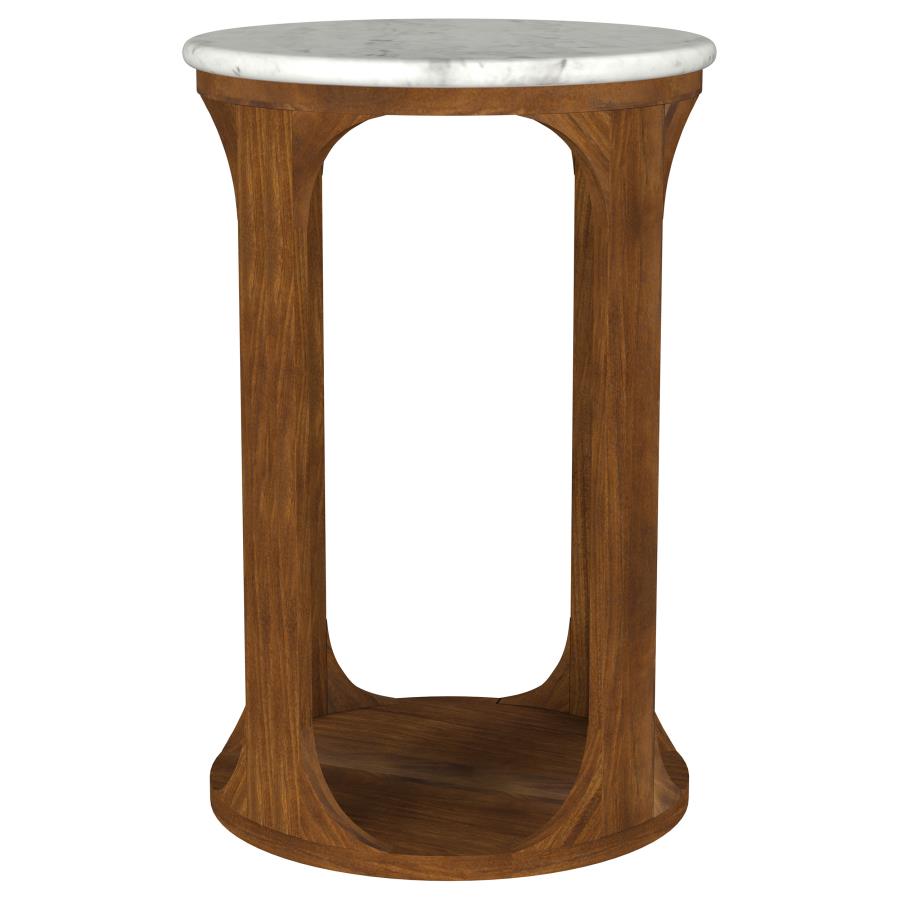 Berkeley Round Marble Top Side Table White and Brown - 930080