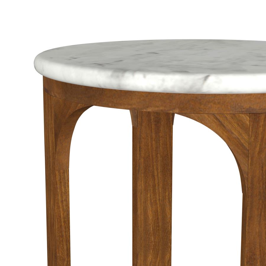 Berkeley Round Marble Top Side Table White and Brown - 930080