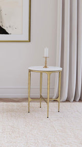 Baldwin Round Marble Top Side Table White and Gold - 930081