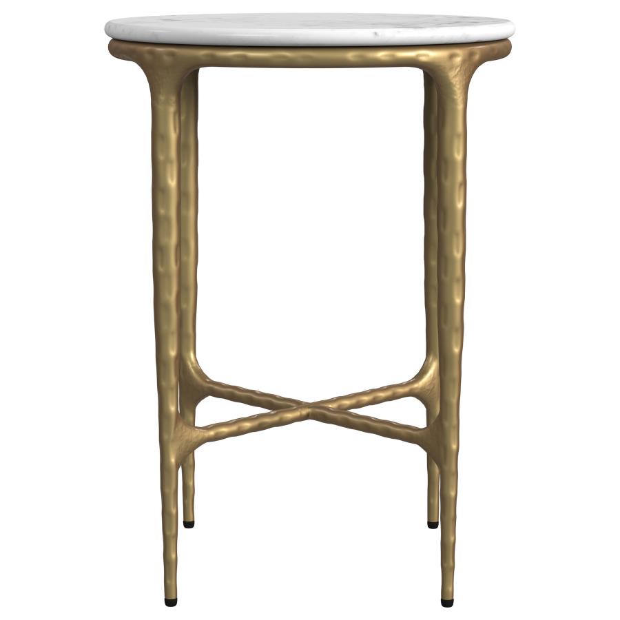 Baldwin Round Marble Top Side Table White and Gold - 930081