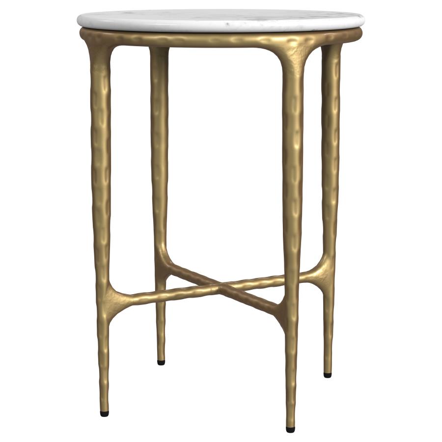 Baldwin Round Marble Top Side Table White and Gold - 930081