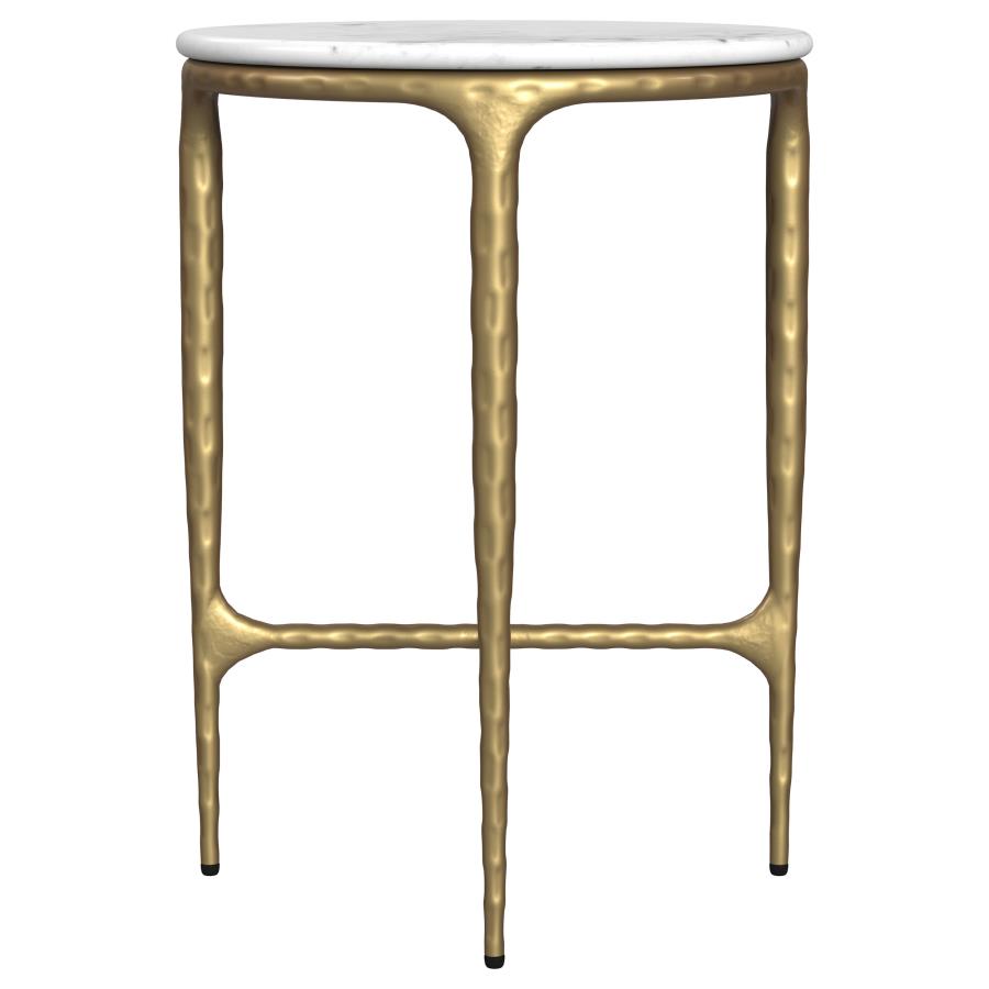 Baldwin Round Marble Top Side Table White and Gold - 930081