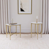 Baldwin Round Marble Top Side Table White and Gold - 930081