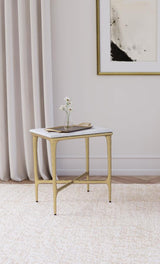 Baldwin Rectangular Marble Top Side Table White and Gold - 930091