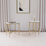 Baldwin Rectangular Marble Top Side Table White and Gold - 930091