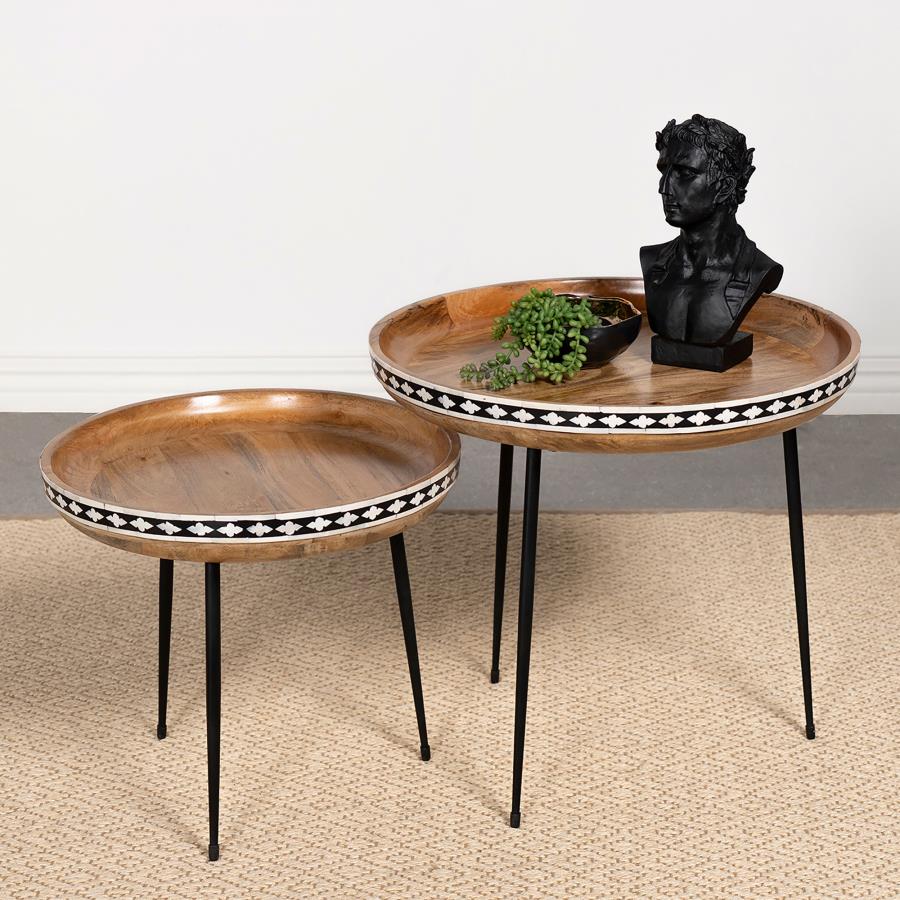 Ollie 2-piece Solid Wood Bone Inlay Nesting Table Natural - 930193