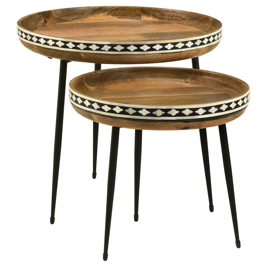 Ollie 2-piece Solid Wood Bone Inlay Nesting Table Natural - 930193