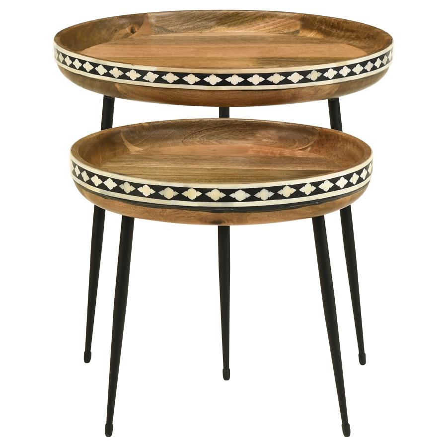 Ollie 2-piece Solid Wood Bone Inlay Nesting Table Natural - 930193