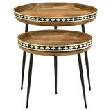 Ollie 2-piece Solid Wood Bone Inlay Nesting Table Natural - 930193