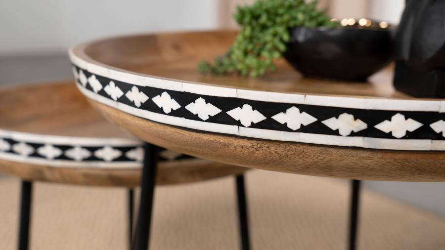 Ollie 2-piece Solid Wood Bone Inlay Nesting Table Natural - 930193