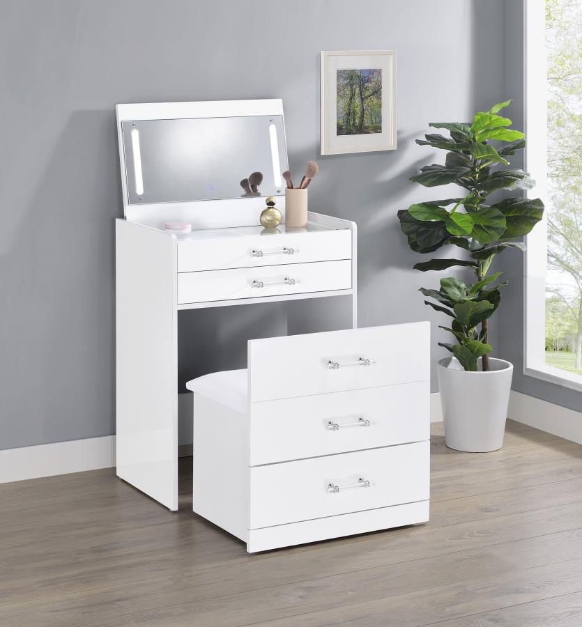 Danbury 3-drawer Makeup Vanity & Stool Set White High Gloss - 930208