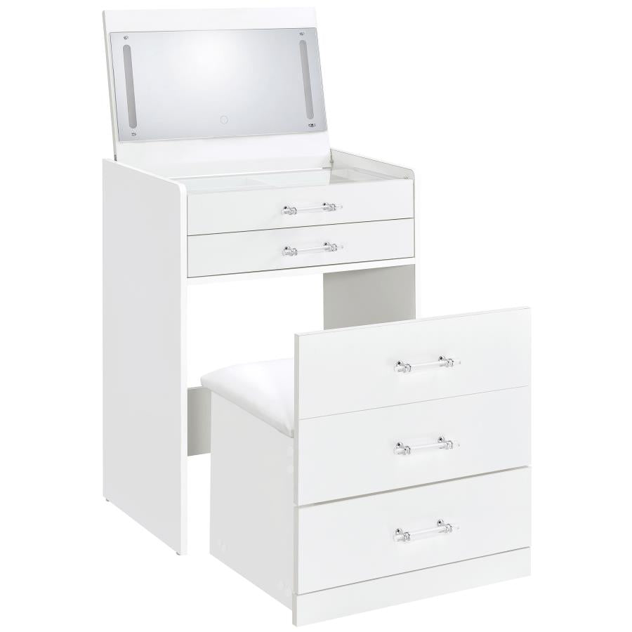 Danbury 3-drawer Makeup Vanity & Stool Set White High Gloss - 930208