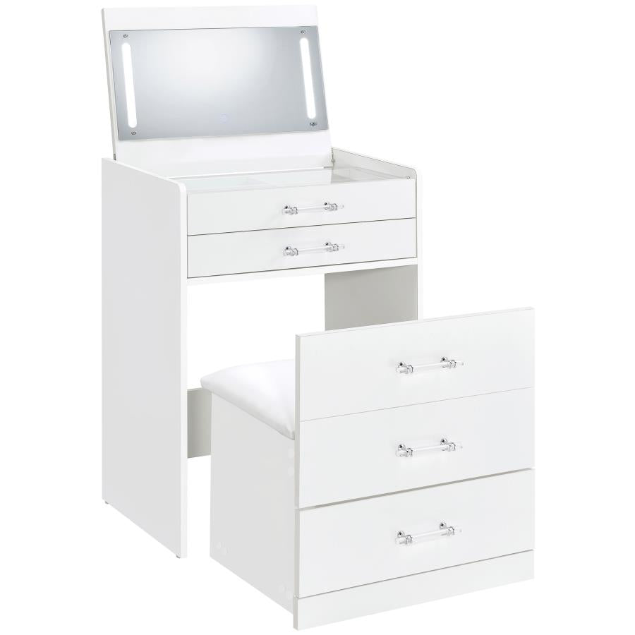 Danbury 3-drawer Makeup Vanity & Stool Set White High Gloss - 930208