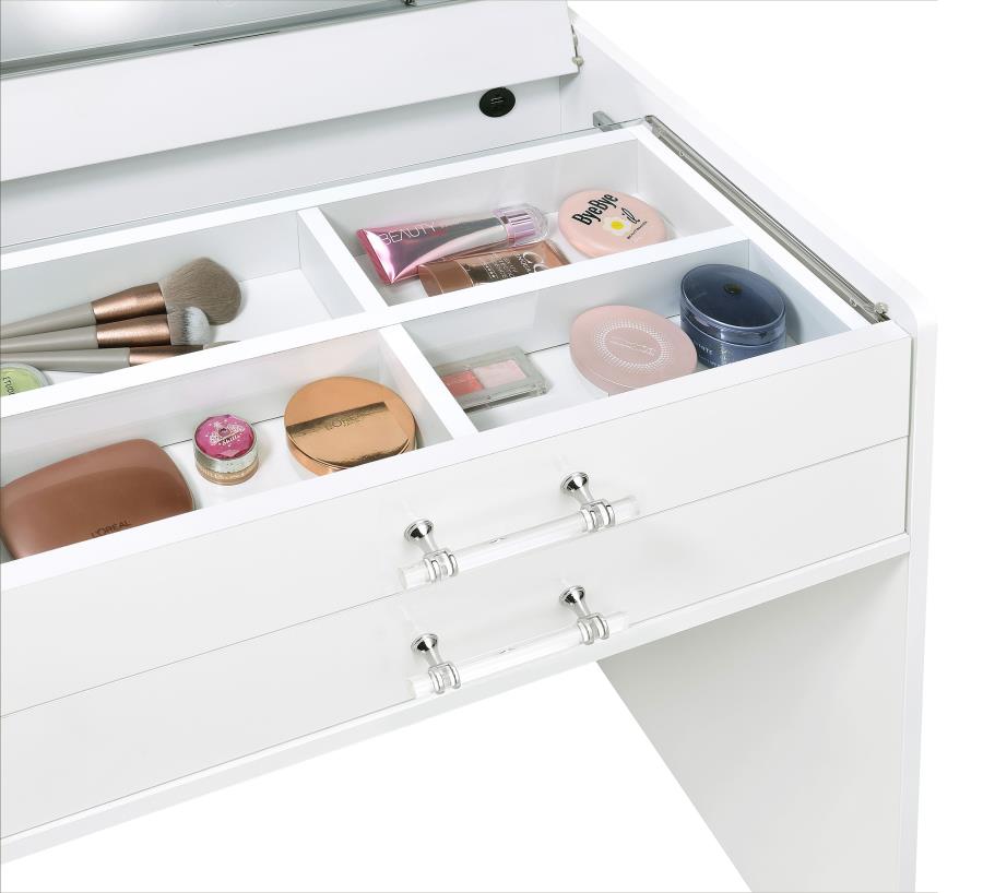 Danbury 3-drawer Makeup Vanity & Stool Set White High Gloss - 930208