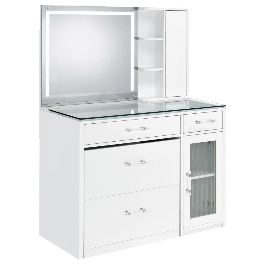 Flora 2-drawer Vanity Set with LED Mirror White High Gloss - 930218