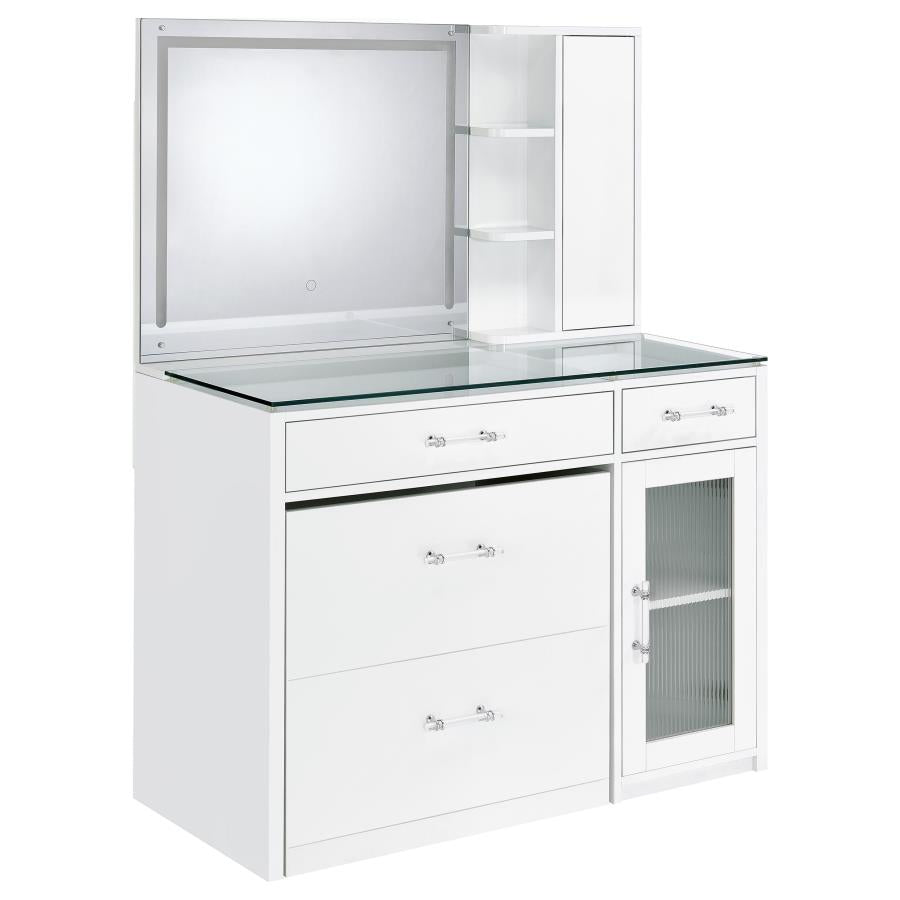 Flora 2-drawer Vanity Set with LED Mirror White High Gloss - 930218