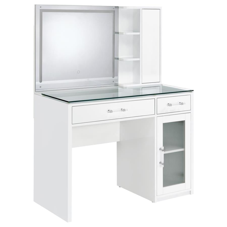Flora 2-drawer Vanity Set with LED Mirror White High Gloss - 930218