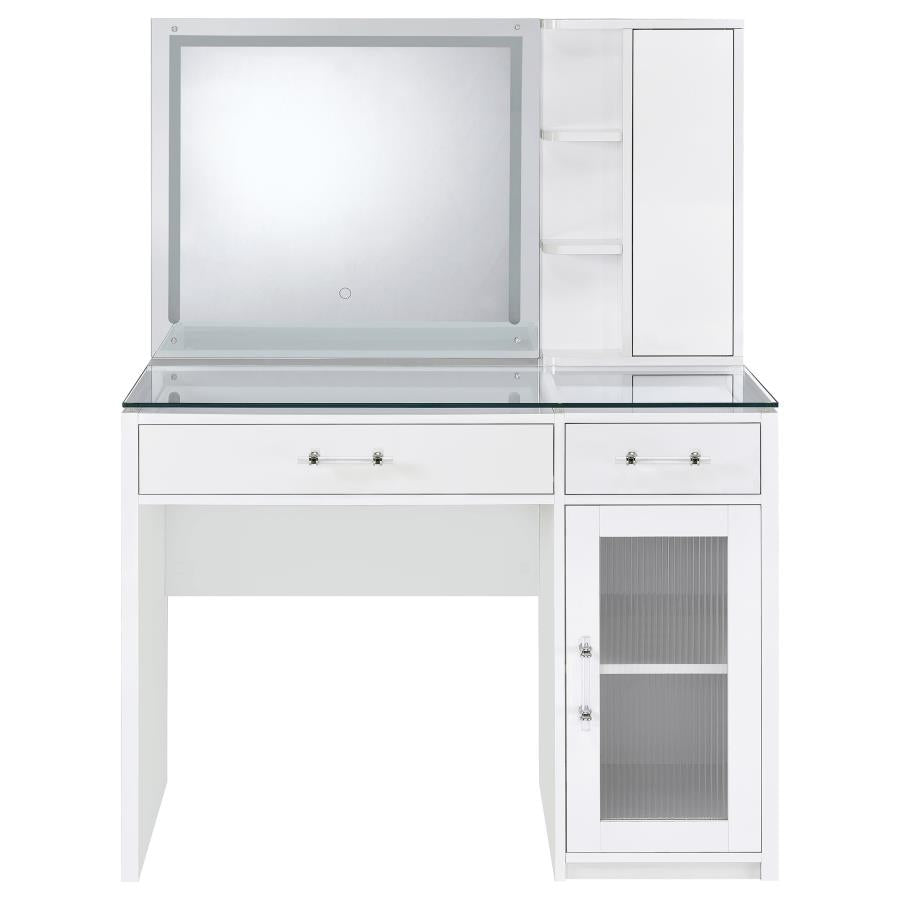 Flora 2-drawer Vanity Set with LED Mirror White High Gloss - 930218