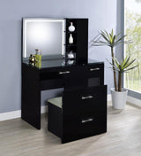 Flora 2-drawer Vanity Set with LED Mirror Black High Gloss - 930219