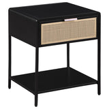 Amherst 1-drawer Radio Weave Cane Metal Bedside Table Black - 930235